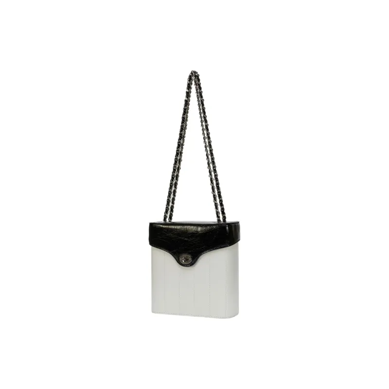 CARDINAL RED Cow Leather Box Bag, Shoulder Bag, Crossbody Bag Regular Women's White & Black-2