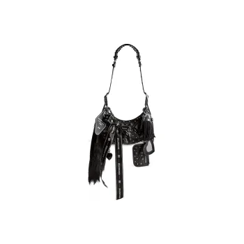 Balenciaga Le Cagole Fine Grained Sheepskin Adorned With Rhinestones Handbag Shoulder Bag Mini Women's Black