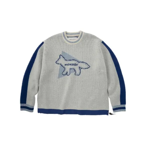 Maison Kitsune X AND WANDER Sweaters Unisex Blue/White Multicolor