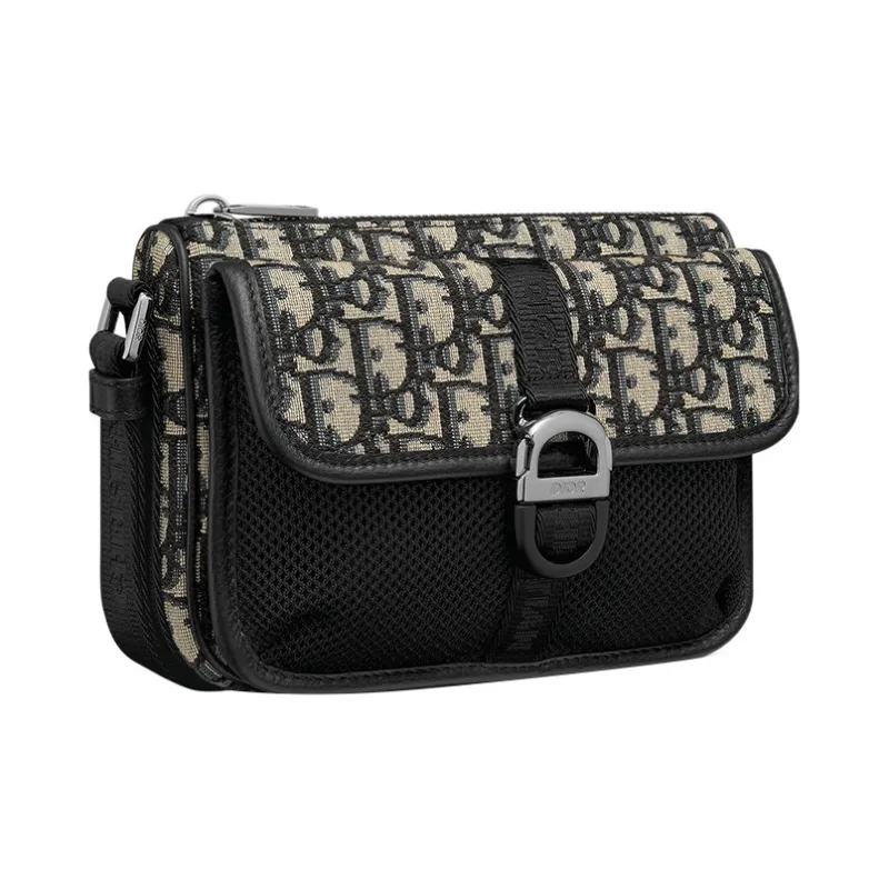 DIOR Aqua Oblique Print Shoulder Bag, Crossbody Bag Mini Unisex Beige & Black-2