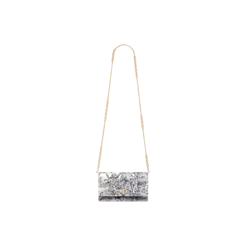 DIOR Caro Calfskin One Shoulder Crossbody Clutches Women's Gray-4