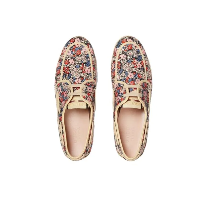 GUCCI Liberty Boat Shoes Men's Beige Red Blue-2