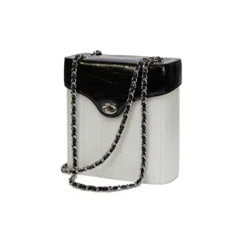 CARDINAL RED Cow Leather Box Bag, Shoulder Bag, Crossbody Bag Regular Women's White & Black