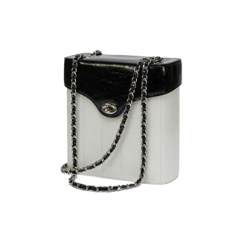 CARDINAL RED Cow Leather Box Bag, Shoulder Bag, Crossbody Bag Regular Women's White & Black-0