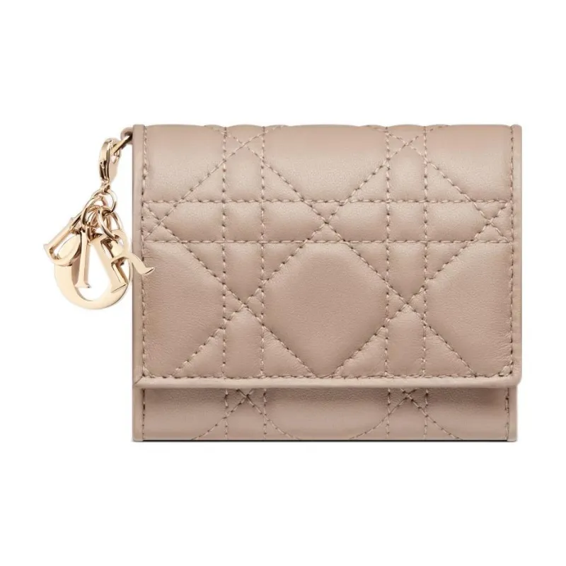 DIOR Lady Dior Soft Lambskin Clutches Card Holder Wallet Women's Hazelnut Brown-0
