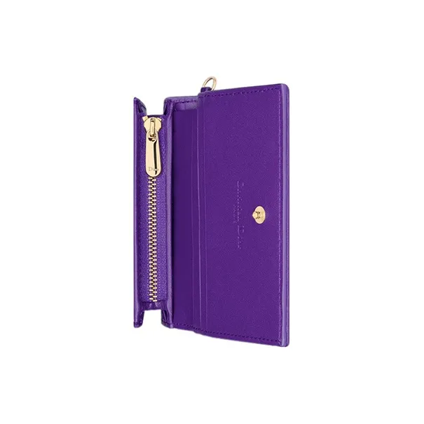 DIOR Lady Dior Lambskin Wallet Mini Women's Purple-3