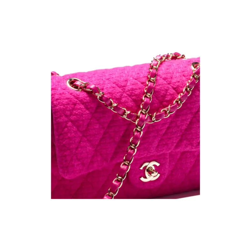 CHANEL Classic Flap CF Cashmere Twill Soft Woolen Flap Bag, Shoulder Bag, Crossbody Bag Women's Peach Pink-3