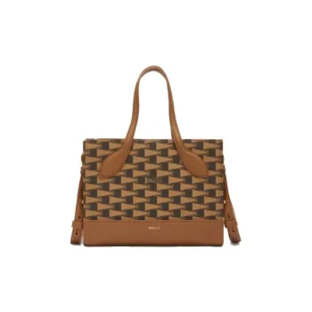 BALLY Fabric With Leather Tote Bag, Shopping Bag, Handbag, Shoulder Bag Women's Brown