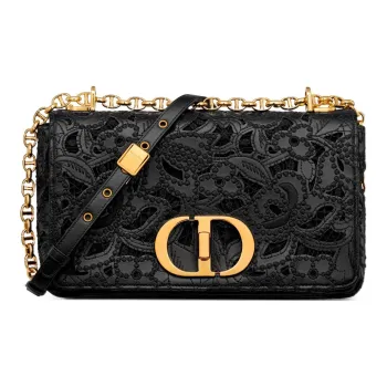 DIOR Caro Calfskin Shoulder Bag Crossbody Bag Medium Size Women's Black