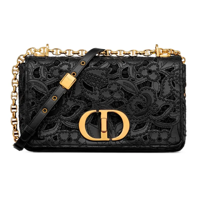 DIOR Caro Calfskin Shoulder Bag Crossbody Bag Medium Size Women's Black-0