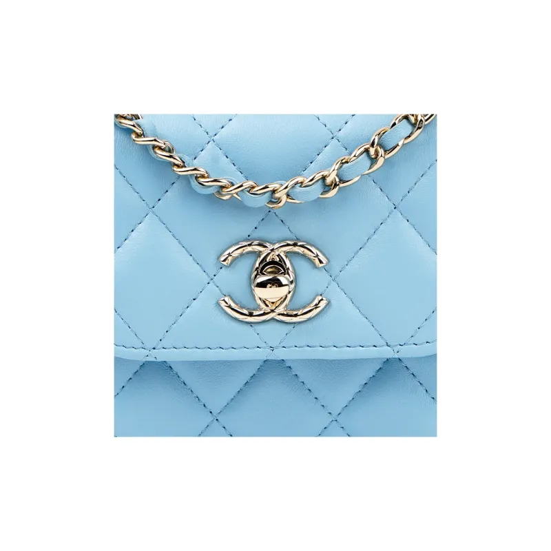 CHANEL Trendy Cc Sheepskin Shoulder Bag, Crossbody Bag Mini Women's Light Blue-4