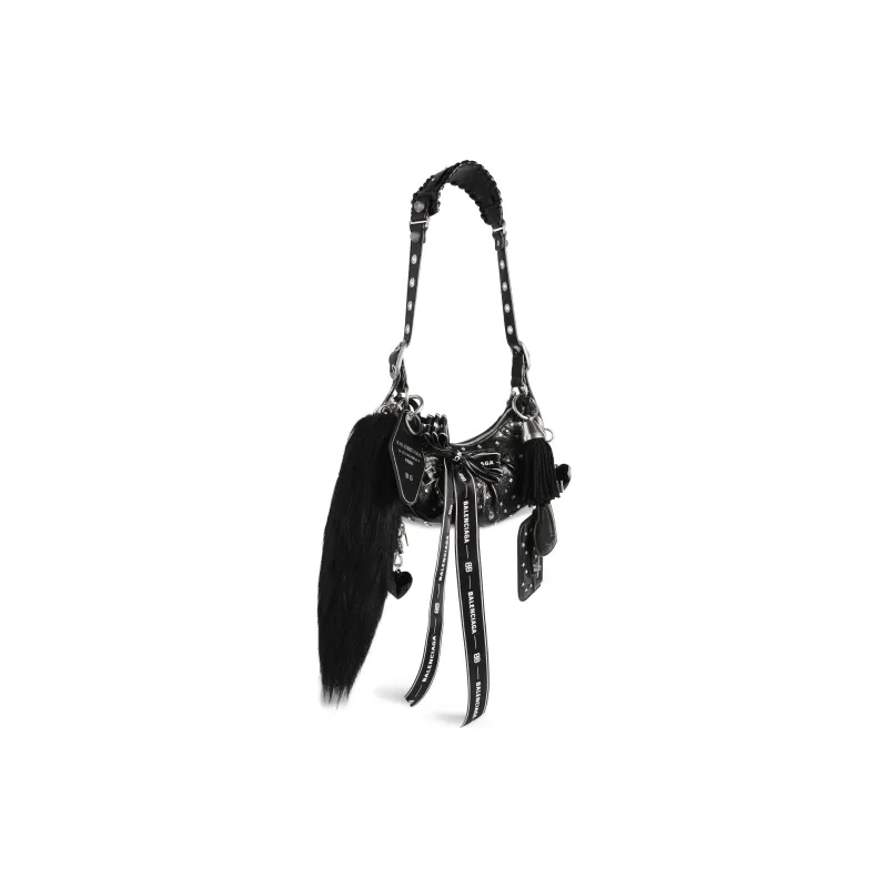 Balenciaga Le Cagole Fine Grained Sheepskin Adorned With Rhinestones Handbag Shoulder Bag Mini Women's Black-3