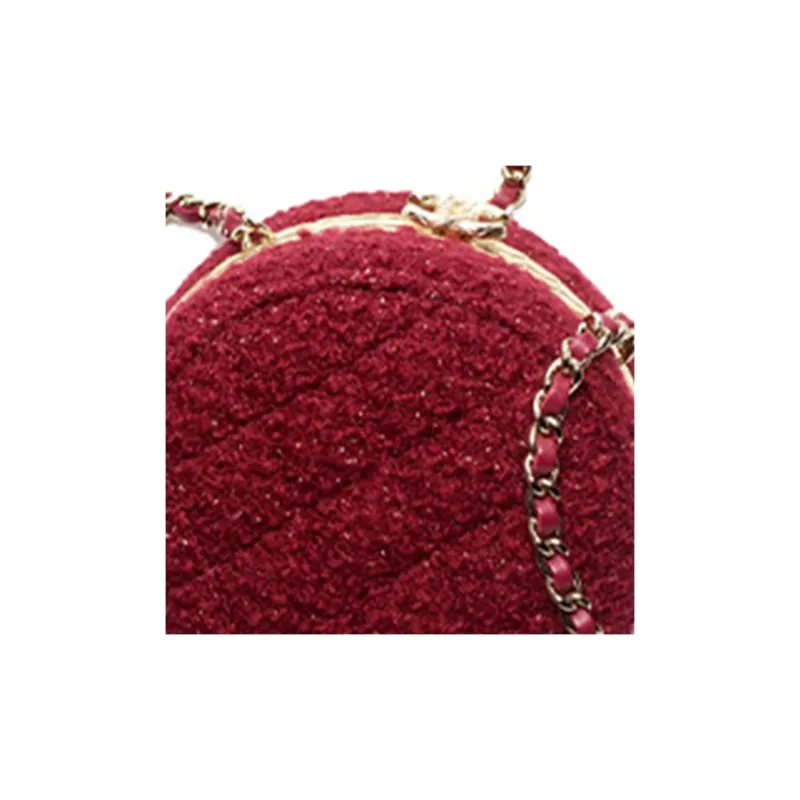 CHANEL Wool Twill Soft Woolen Round Bag, One Shoulder Crossbody Clutch Women's Burgundy-4