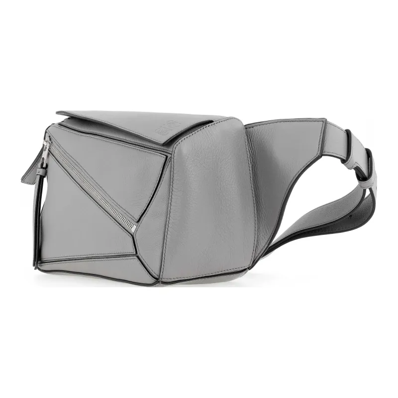 LOEWE Puzzle Smooth Cow Leather Sling Bag, Fanny Pack Small Size Women's Asphalt Gray-3