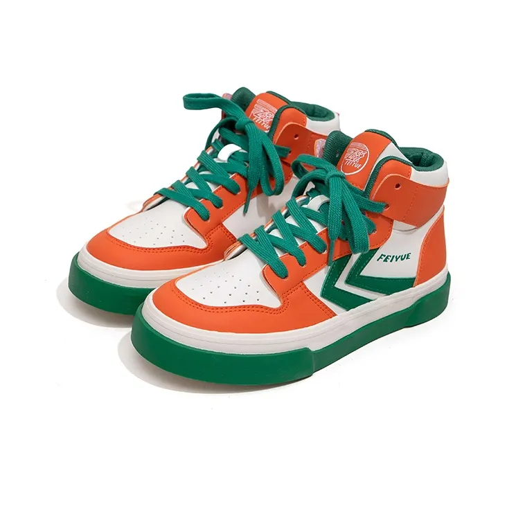 Feiyue Durable Breathable High Top Skateboard Shoes Women's Beige Orange Green-2