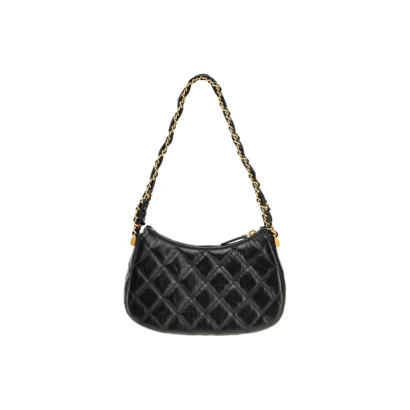 CHANEL Cow Leather Shoulder Bag, Hobo Bag, Handbag Trumpets Women's Black-2