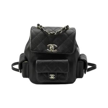 CHANEL Duma Grained Cow Leather Explosive Bag Shape Backpack Large Size Unisex Black