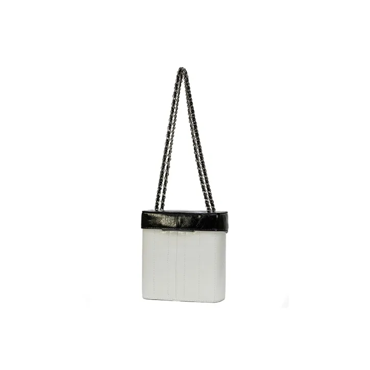 CARDINAL RED Cow Leather Box Bag, Shoulder Bag, Crossbody Bag Regular Women's White & Black-3