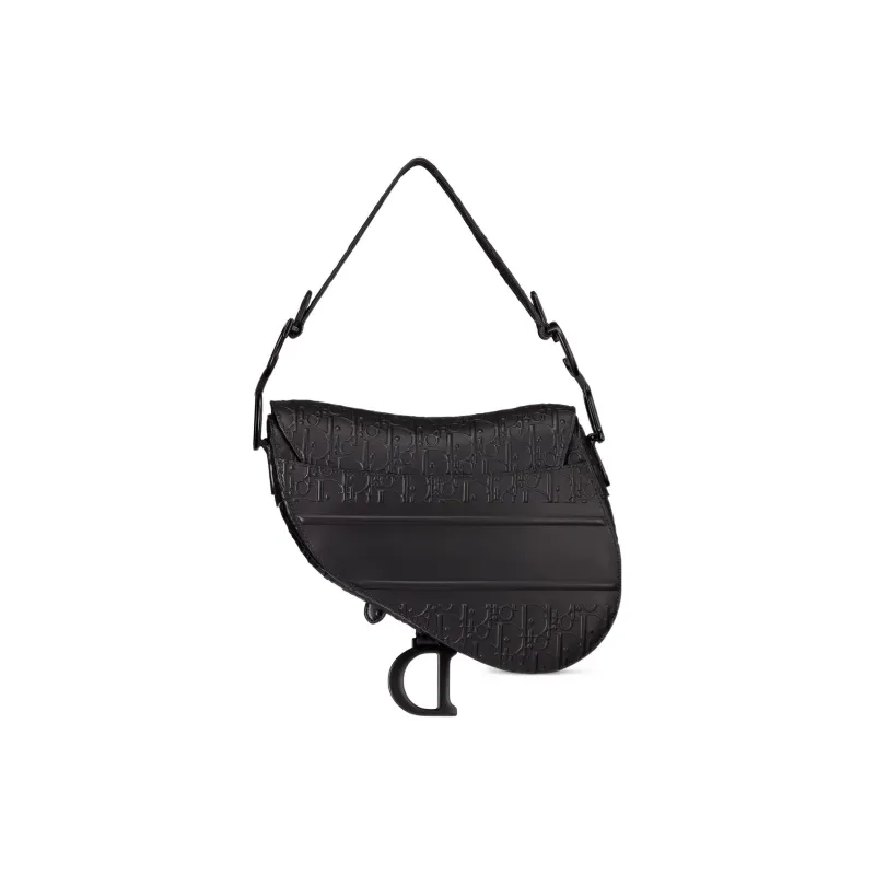 DIOR Embossed Cowhide Leather Saddle Bag Crossbody Bag One Shoulder Handbag Regular Women's Black-3