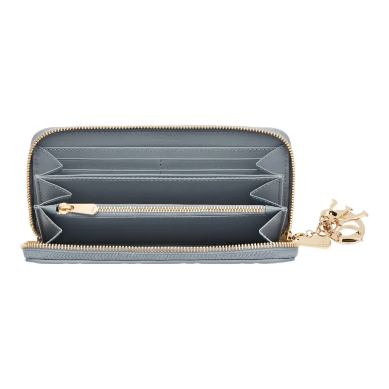 DIOR Lady Dior Lambskin Card Holder Clutch Wallet Regular Women's Cloud Blue-3