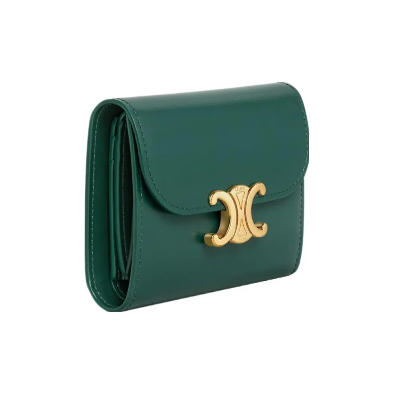 CELINE Triomphe Shiny Cow Leather Wallet Small Size Women's Amazon Green-1