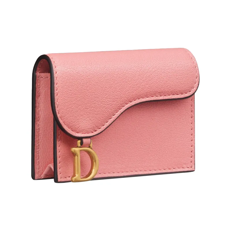 DIOR Saddle Goatskin Card Clip Card Holder Women's Light Pink-1