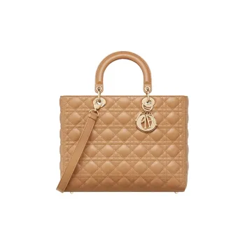 DIOR Lady Dior Lambskin Shoulder Bag Crossbody Bag Handbag Large Size Women's Medium Brown