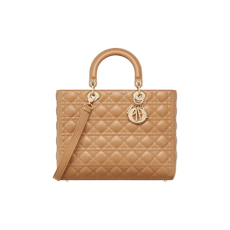 DIOR Lady Dior Lambskin Shoulder Bag Crossbody Bag Handbag Large Size Women's Medium Brown-0