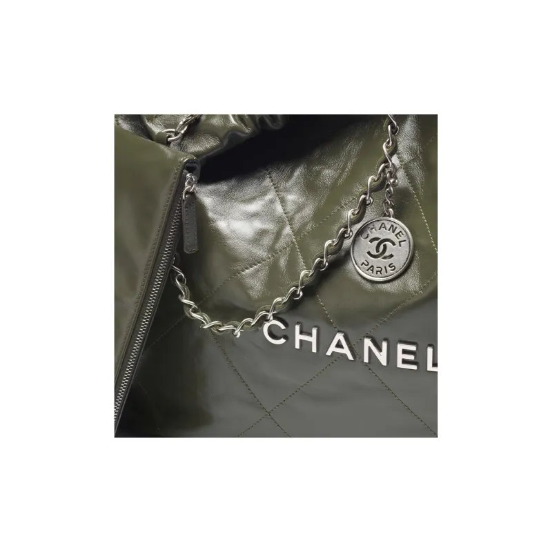 CHANEL 22K Fall And Winter 22Bag Calfskin Tote Bag, Shopping Bag, Handbag, Shoulder Bag Medium Size Women's Army Green-2