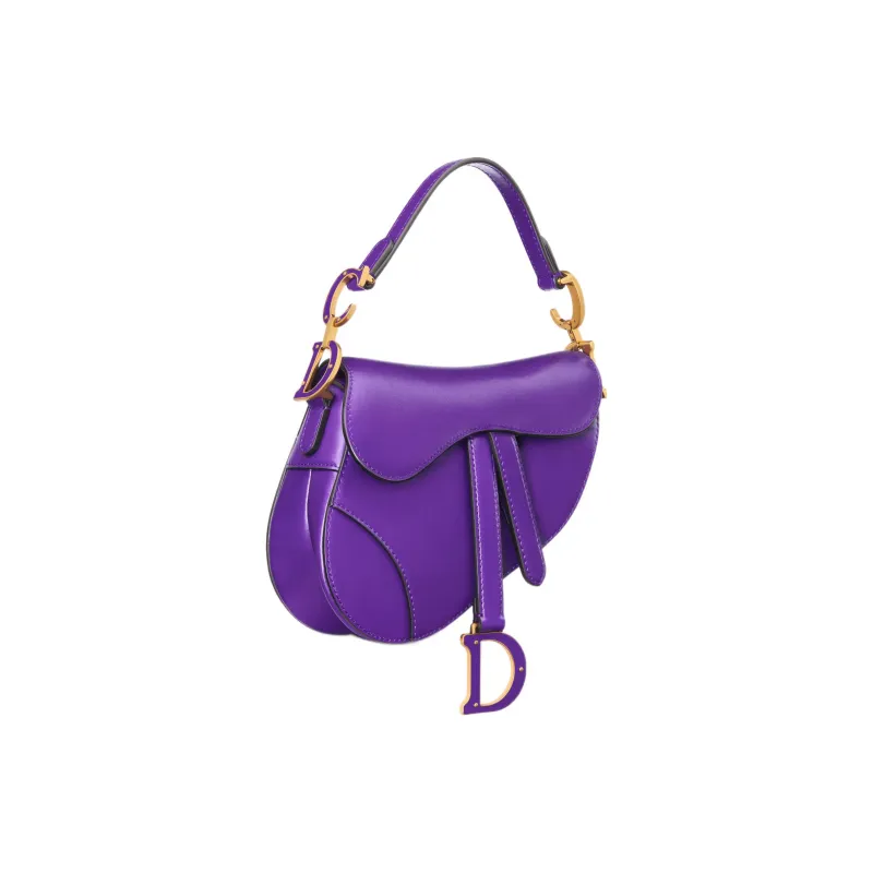 DIOR Smooth Calf Leather Saddle Bag Shoulder Bag Crossbody Bag Handbag Mini Women's Purple-2