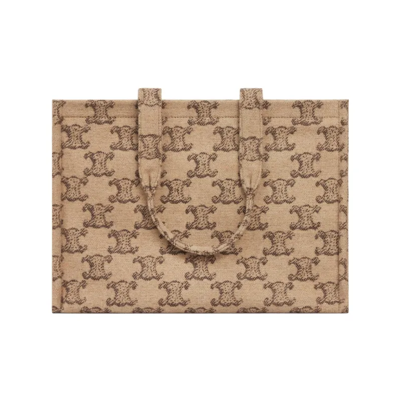 CELINE Triomphe Fabric With Calfskin Tote Bag Shopping Bag Handbag Large Size Women's Camel-2