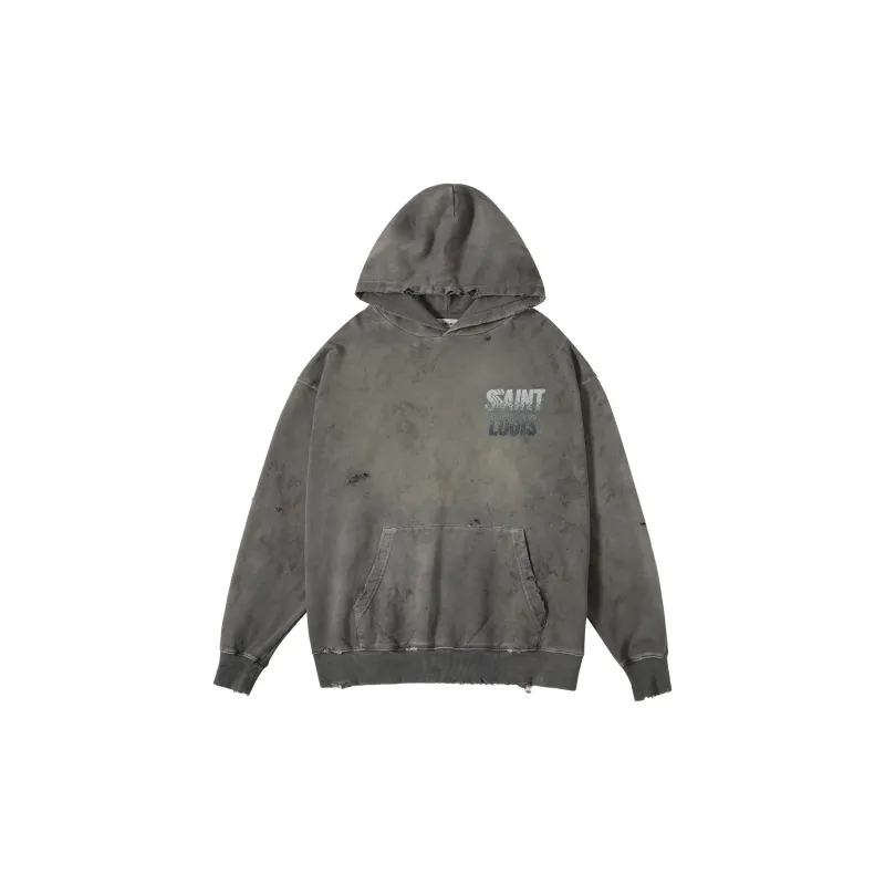 SSSAINT LOUIS Long Sleeved Hoodie Unisex Washed Gray-1
