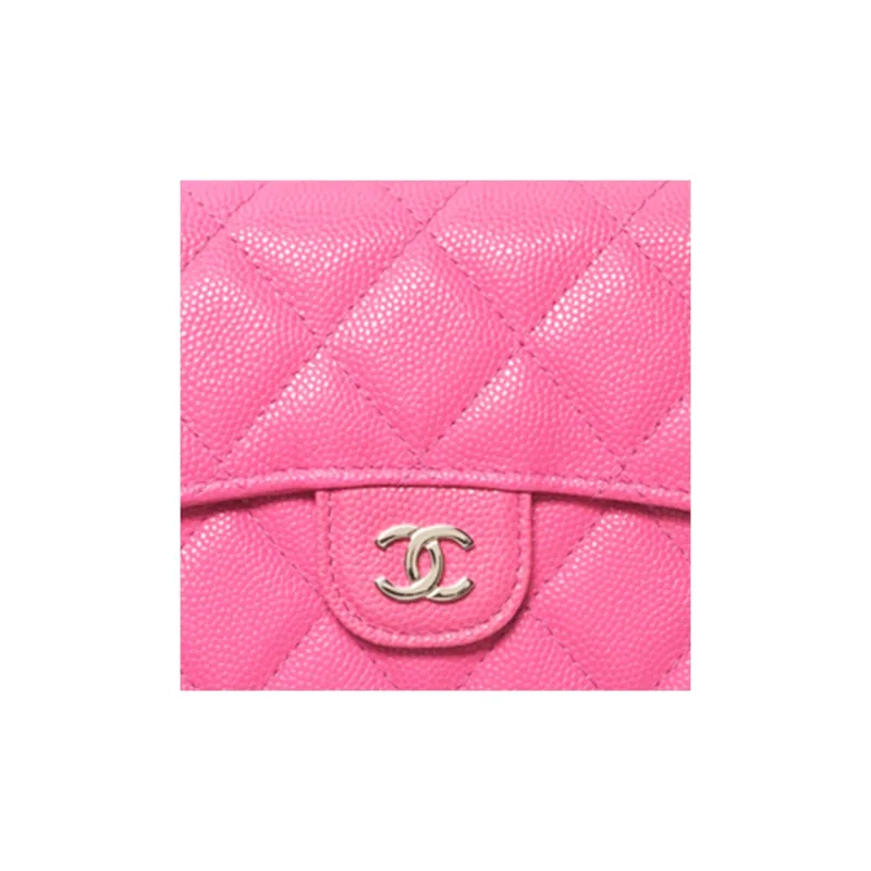 CHANEL 22K Autumn And Winter Shiny Caviar Calfskin Wallet Trumpets Women's Pink-4
