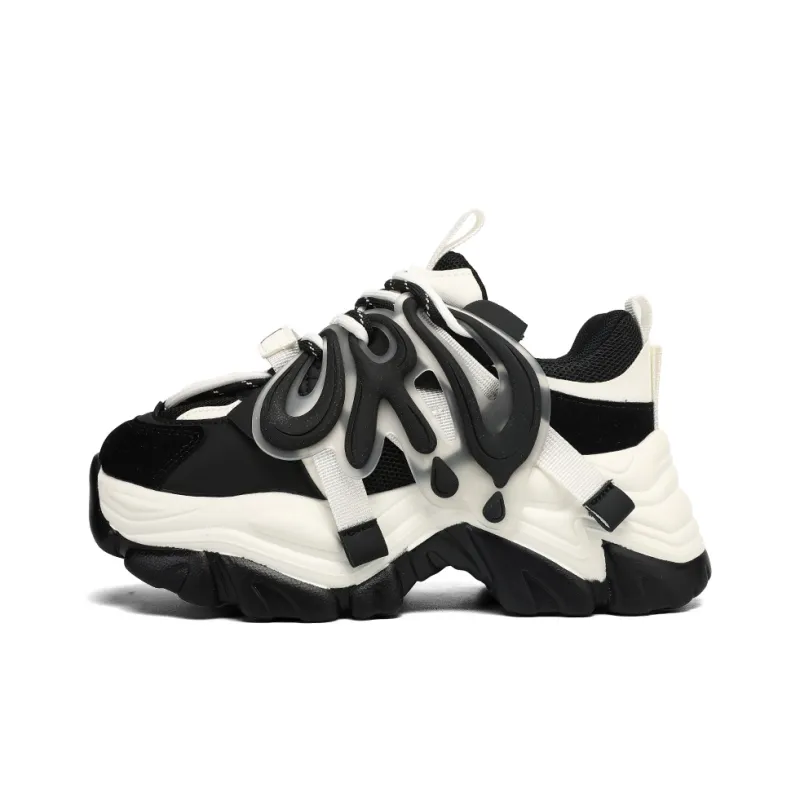 ORD Panda Collection Anti-Slip Wear-Resistant Breathable Lightweight Low-Top Chunky Sneakers Unisex Black White 6cm-0
