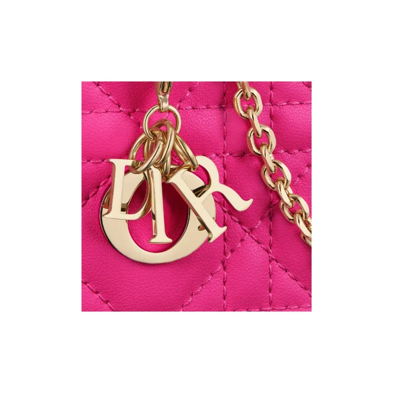 DIOR Lady Dior Sheepskin Portable One Shoulder Crossbody Cell Phone Pouch Women's Pink-5