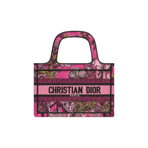 DIOR BookTote Embroidery Tote Bag Shopping Bag Handbag Mini Women's Fuchsia Multicolor