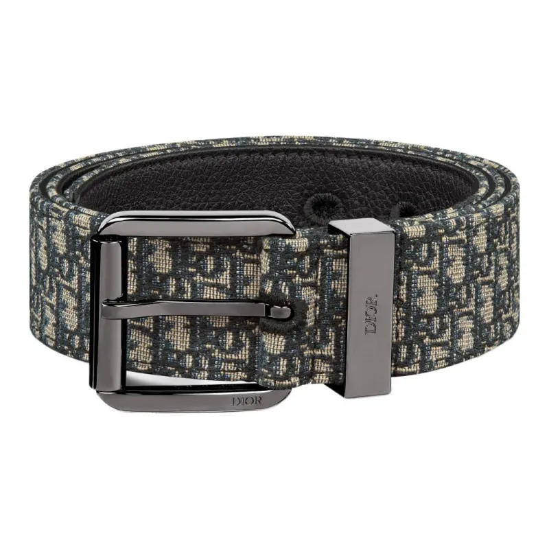 DIOR Metal Leather Belts Men's Black Width 3.5CM-1