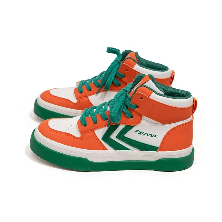 Feiyue Durable Breathable High Top Skateboard Shoes Women's Beige Orange Green-3
