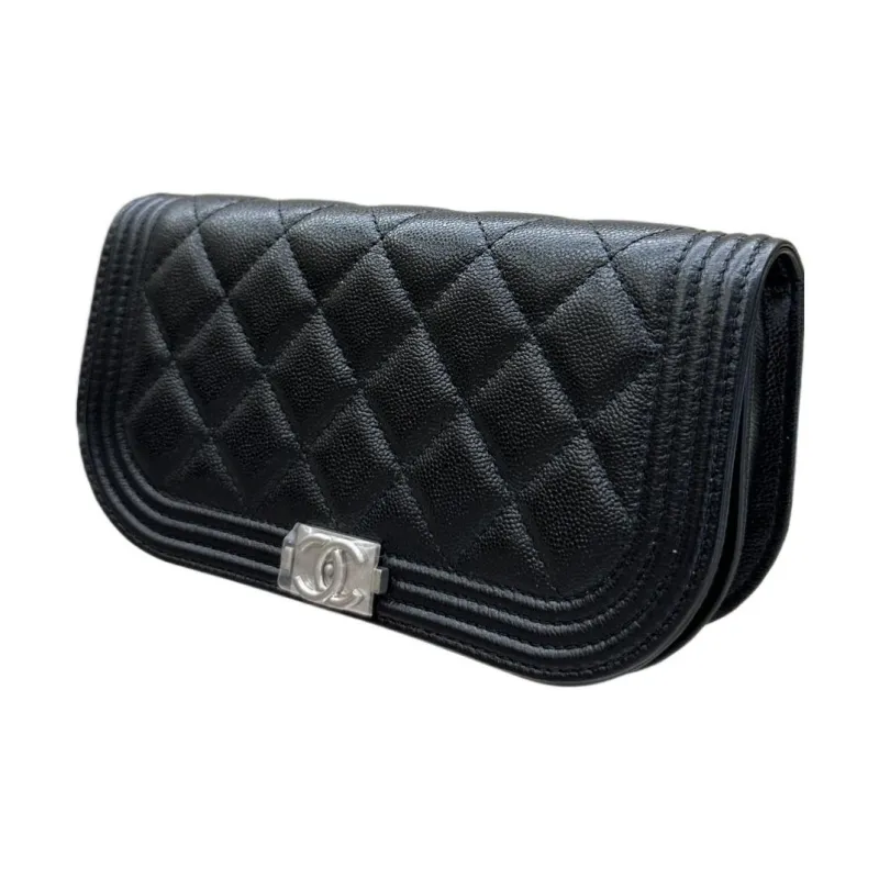 CHANEL Grain Embossed Caviar Cow Leather Wallet, Cell Phone Pouch, Clutch Women's Black-1