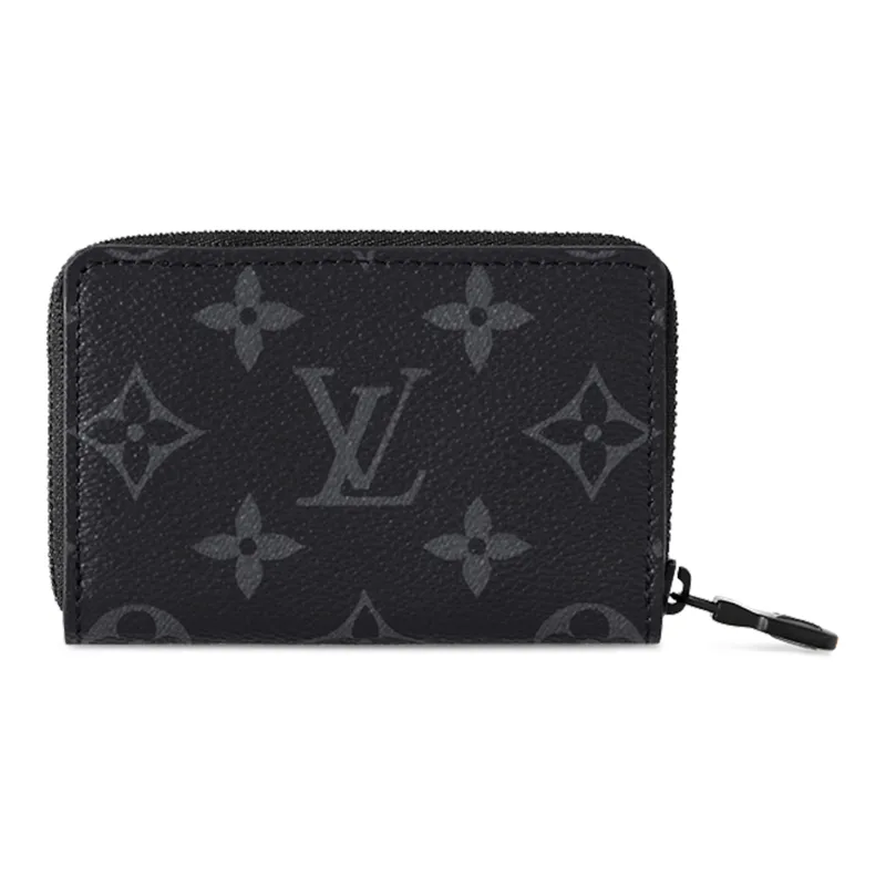 LOUIS VUITTON Coated Canvas Cow Leather Patchwork Trim Wallet Men's Black & Gray-2