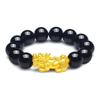 Emerald Dynasty 999 Fine Silver Jade Bracelets Unisex Obsidian
