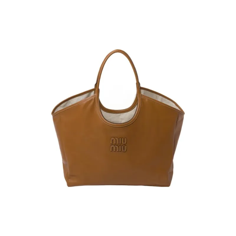 MIU MIU Leather Tote Bag, Shopping Bag, Handbag Women's Caramel-0
