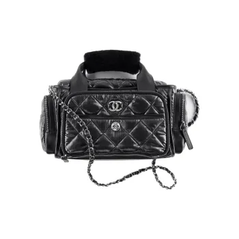 CHANEL Nylon Bowling Bag, Handbag, Shoulder Bag, Crossbody Bag Large Size Women's Black