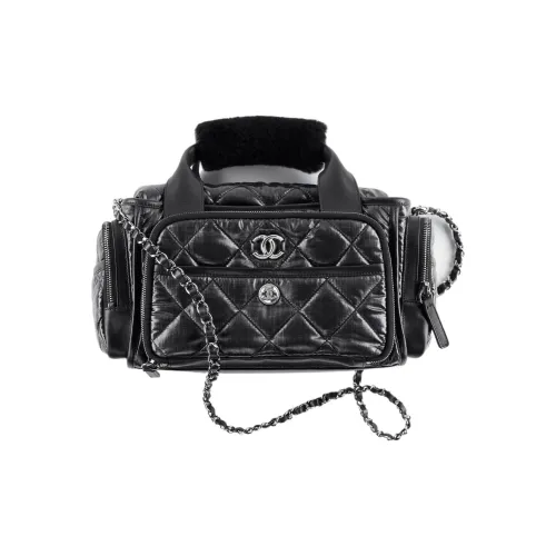 CHANEL Nylon Bowling Bag Handbag Shoulder Bag Crossbody Bag Large Size Women's Black