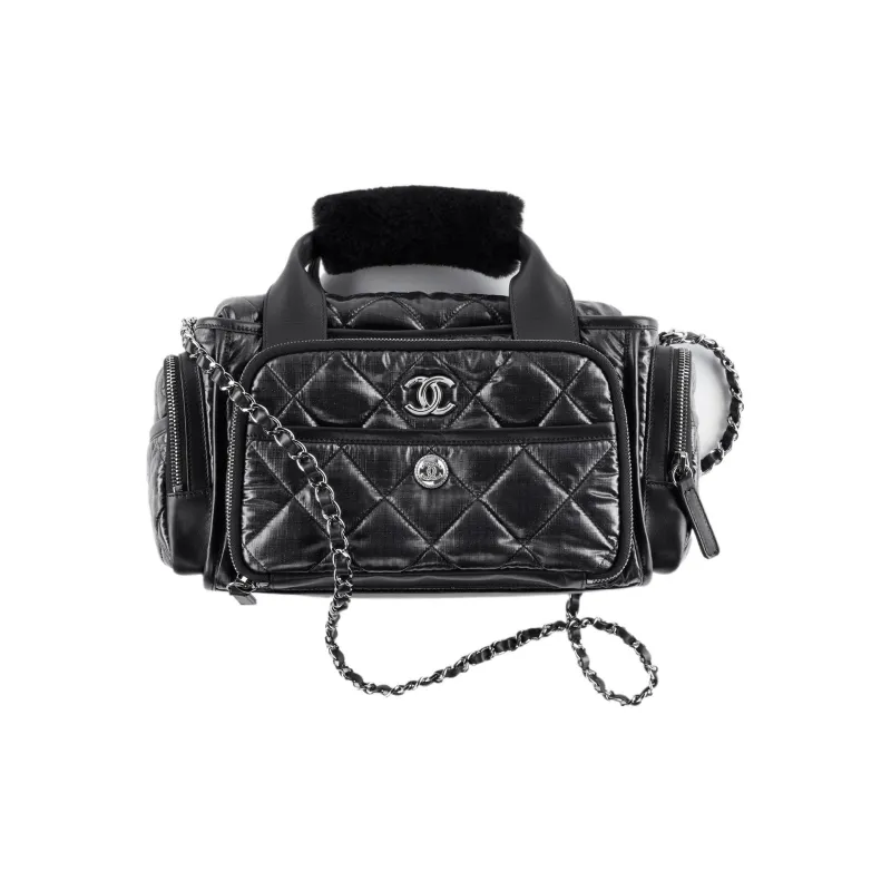 CHANEL Nylon Bowling Bag, Handbag, Shoulder Bag, Crossbody Bag Tubas Women's Black-0