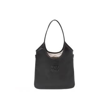 MIU MIU Leather Totes Shopping Bags Handbags Women's Black