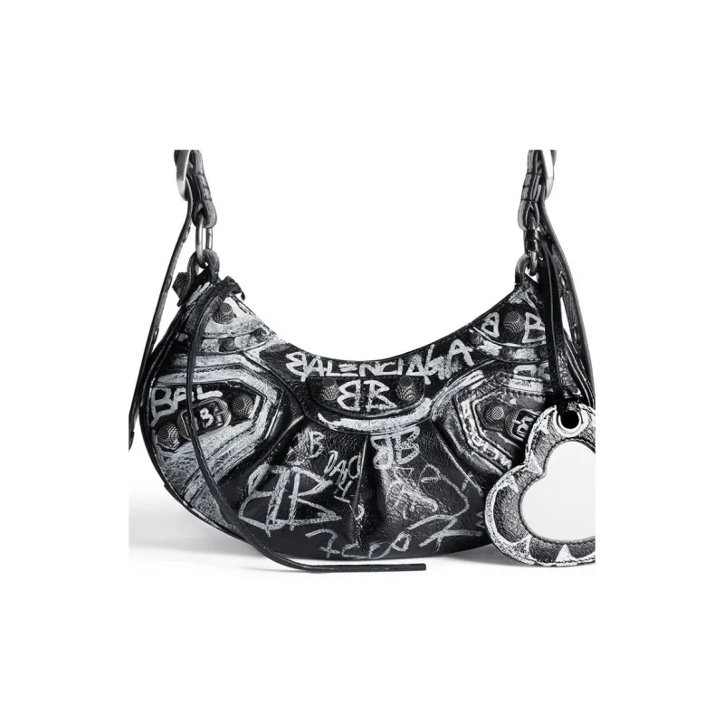 Balenciaga Le Cagole Shoulder Bag Xs Black/White Graffiti-4