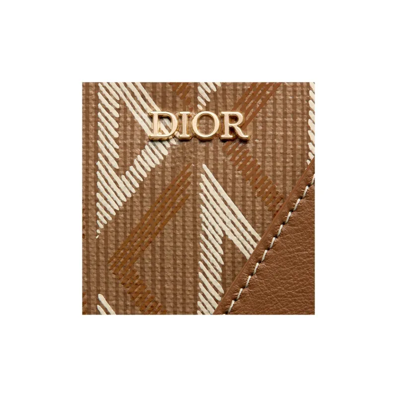 DIOR Cow Leather Canvas Handbags Clutches Men's Coffee-3