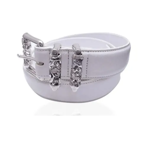 Chrome Hearts Logo Emblem Pin Buckle Leather Belts Unisex White