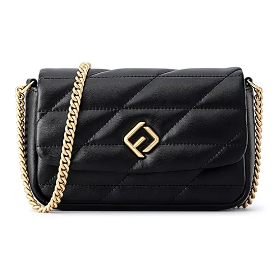 FION Cow Leather Shoulder Bag Medium Size Women's Black-0